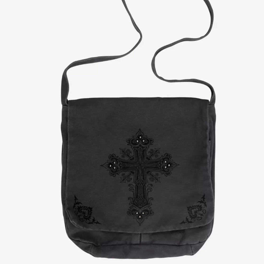 Black Cross Studded Messenger Bag